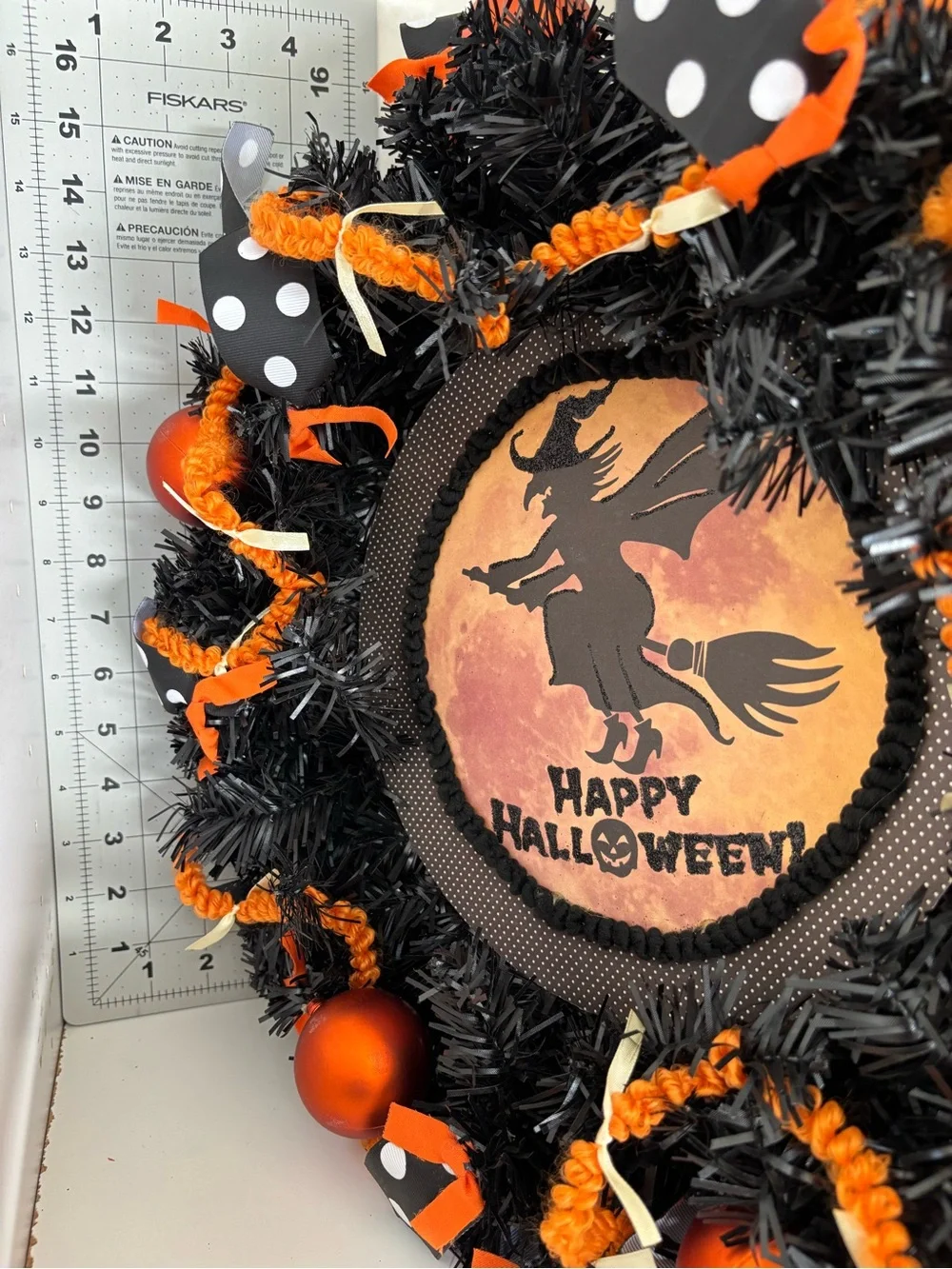 Happy Halloween Black & Orange Witch Wreath